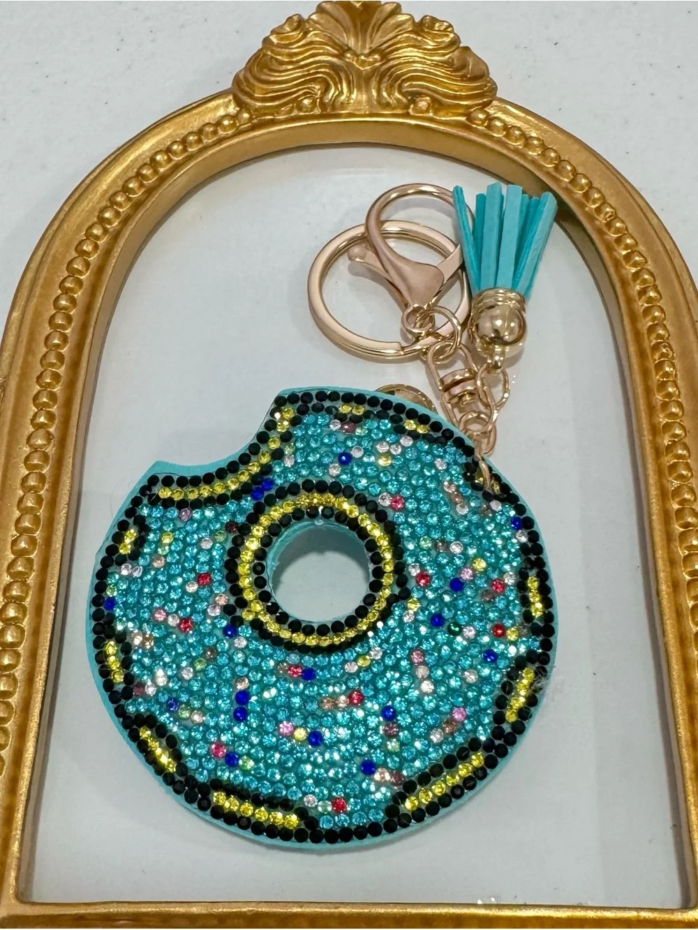 New Turquoise Rhinestone Donut Keychain  with Tassel